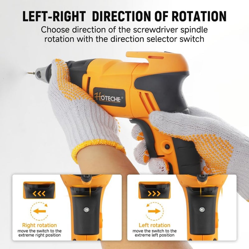 HOTECHE 4.5-Amp Drywall Screw Gun, Electric Screwdriver with Variable Speed 0-4500 RPM, 1/4" Chuck, Forward & Reverse Switch - Image 4